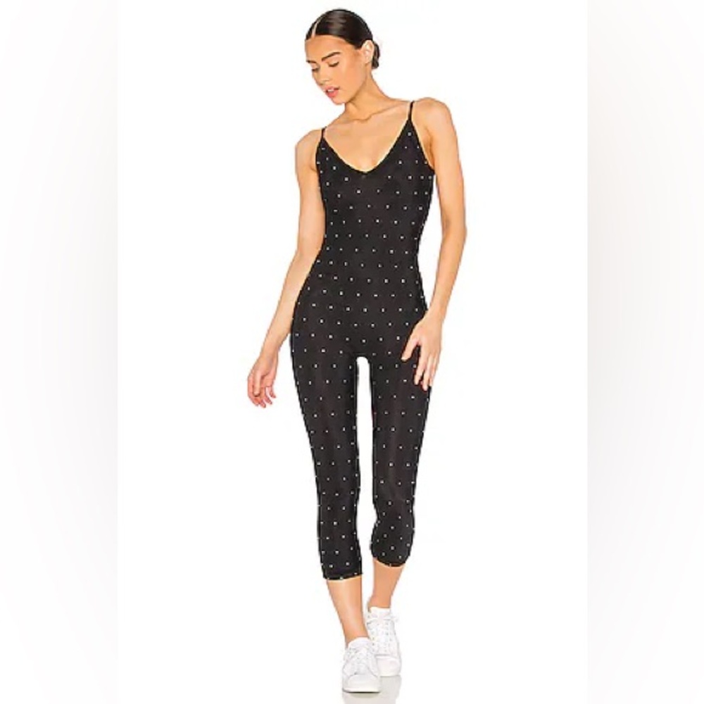 Adam Selman Sport Crystal Capri Catsuit in Black & Crystal